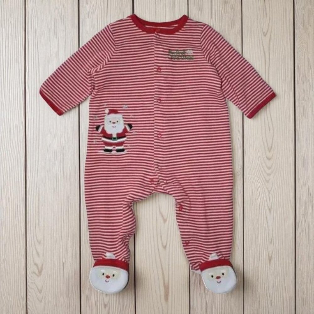 Little Me My First Christmas Stripe Santa Snap-Up Footie 6 Months